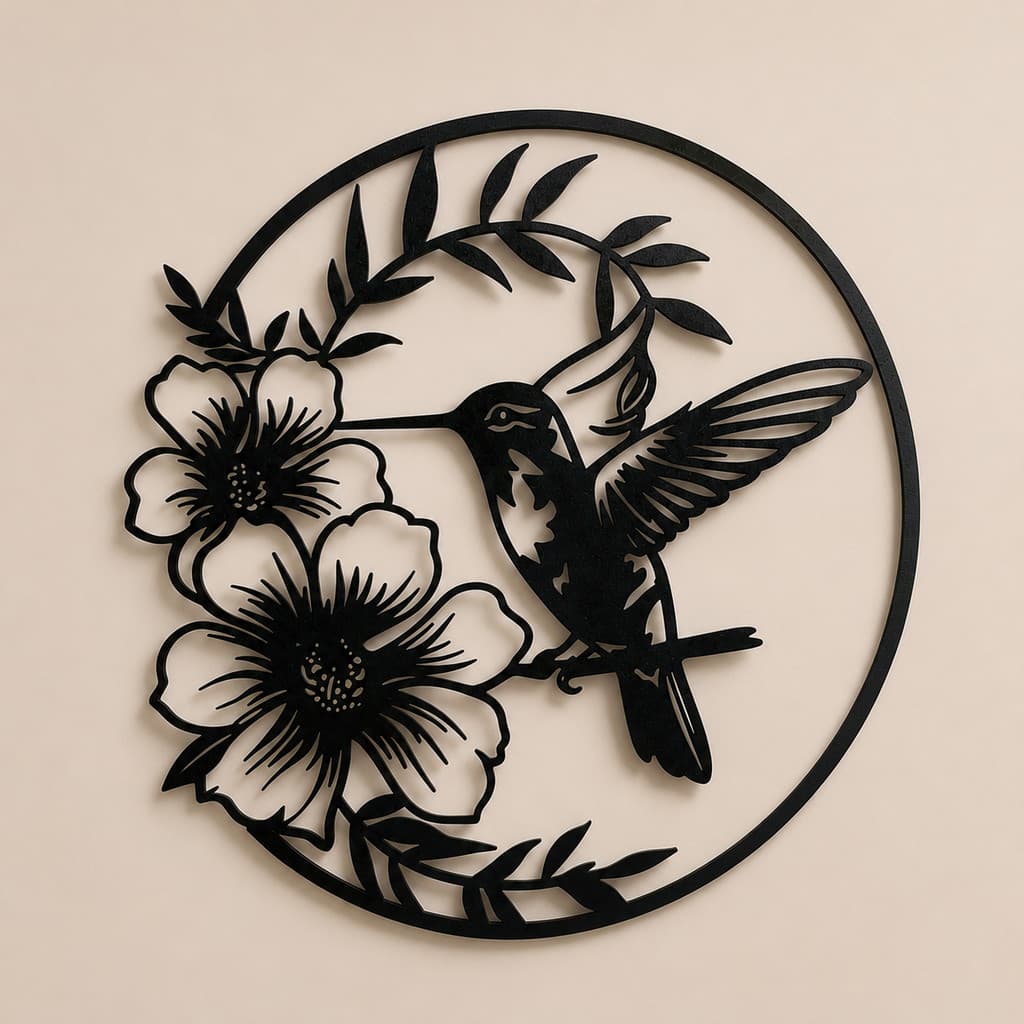 Quadro Decorativo Beija-Flor de Parede 24cm PLA Premium Decoração Sala Quarto Jardim Flores Fita Dupla Face