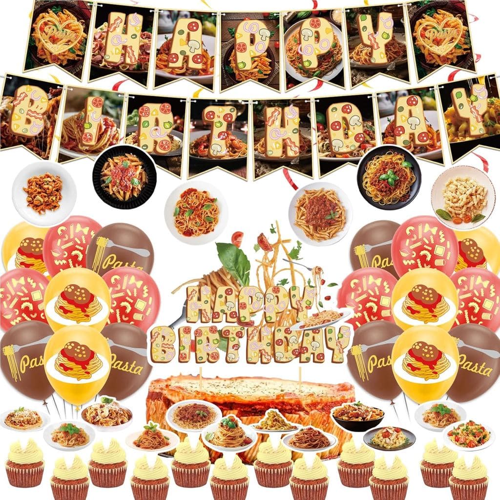 Decorações para Festa de Massa, Decorações de Aniversário com Tema de Espaguete, Inclui Faixa de Feliz Aniversário com T