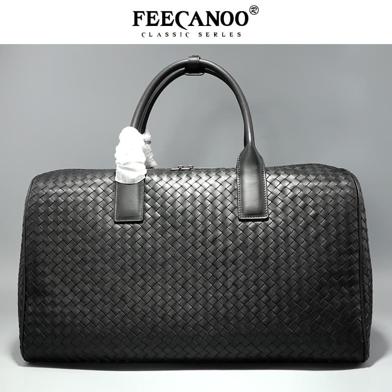 Bolsa de viagem portátil tecida à mão masculina, bolsa de viagem de couro para pneu, bolsa de bagagem de mão, bolsa mens