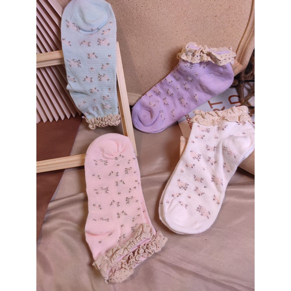 Meias florais japonesas femininas de algodão puro coreano doce fofo Mori meias de renda meias florais frescas na moda