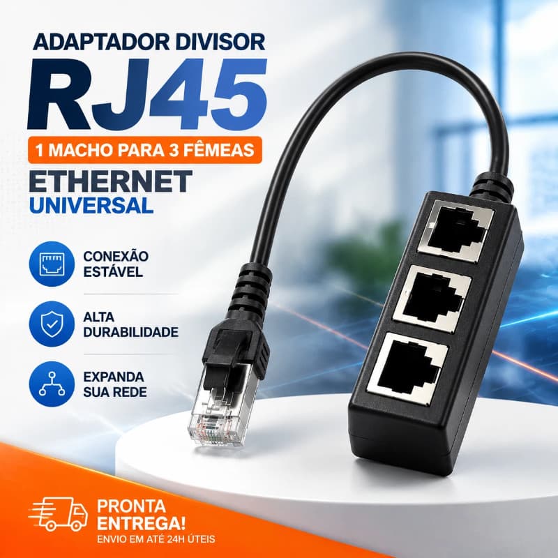 Adaptador Divisor RJ45 Ethernet 1 Macho Para 3 Fêmeas Cabo De Rede Universal