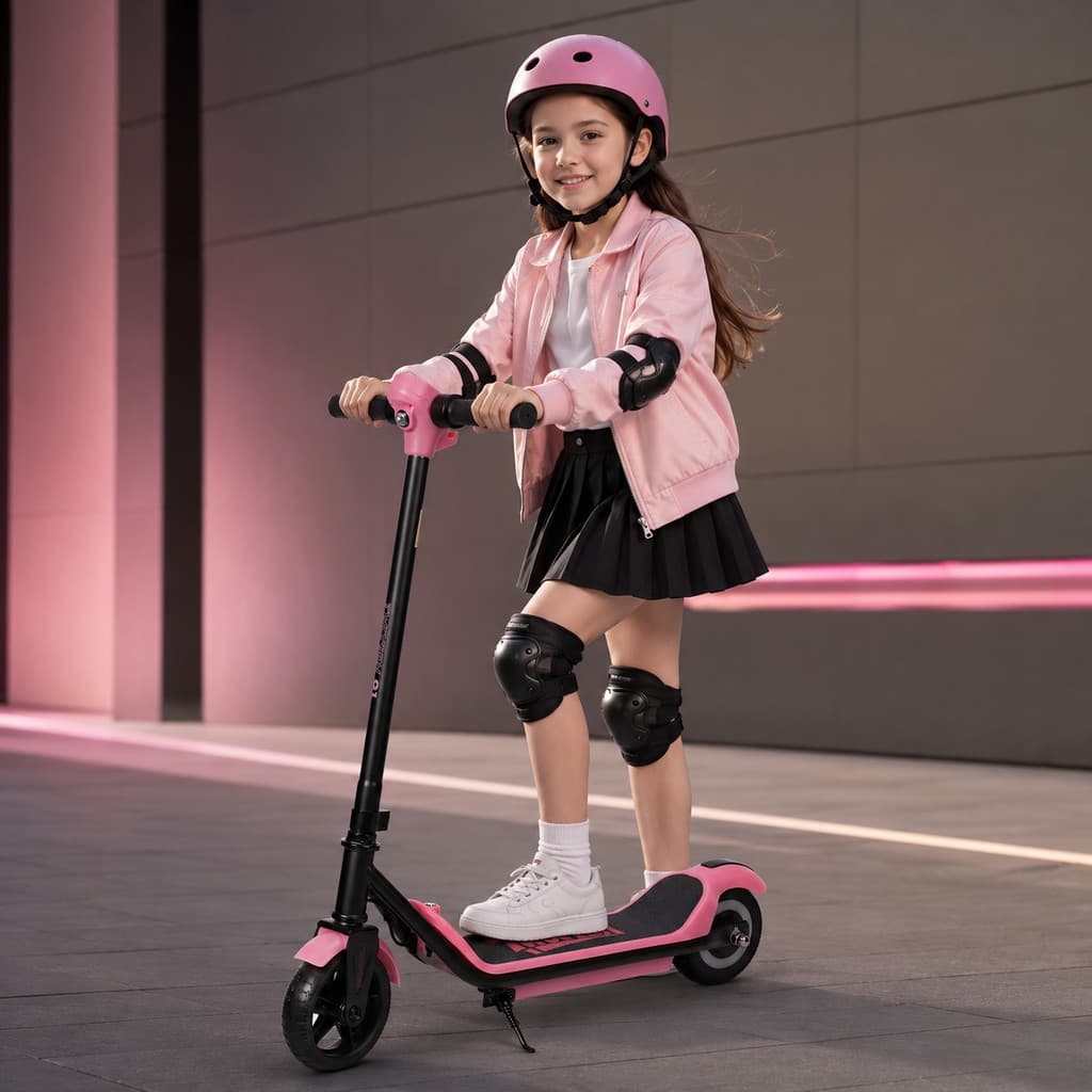 Patinete Elétrico Infantil Q1 110W LED Bluetooth Freio Duplo com Capacete e Proteções