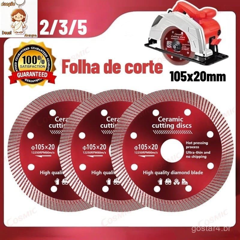 Kit2/3/5 Disco De Corte Diamantado Para Porcelanato 105mmx20mm - 1,4mm Ferramenta muito útil