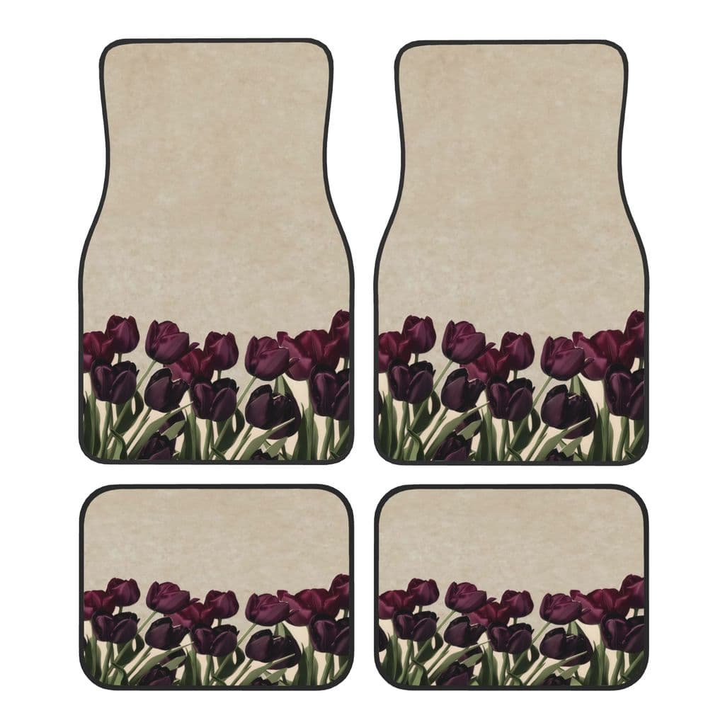 4 unidades, tapetes de carro Aparência requintada com logotipo Morandi Borgonha Tulip Pattern Tema de tapete de pés de c