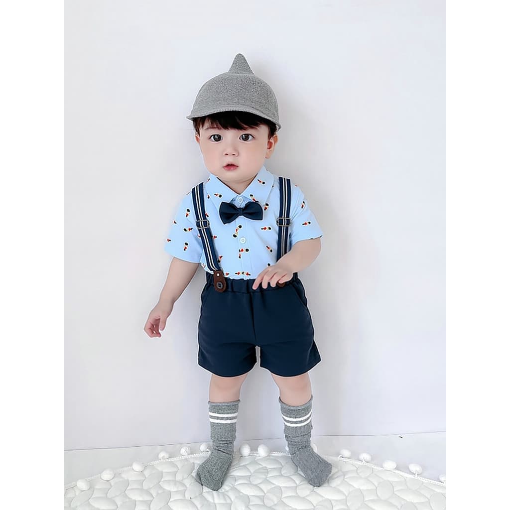 Meninos de manga curta terno de duas peças 2026 novo estilo roupas infantis verão roupas de bebê moda vestido de um ano