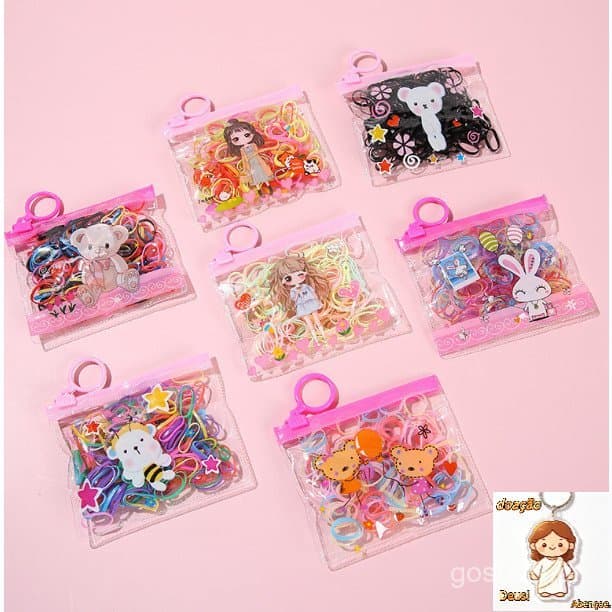 Kit 12/24/36/48 bolsinha com 100 Peças Elástico De Cabelo Feminino Saco ziplock