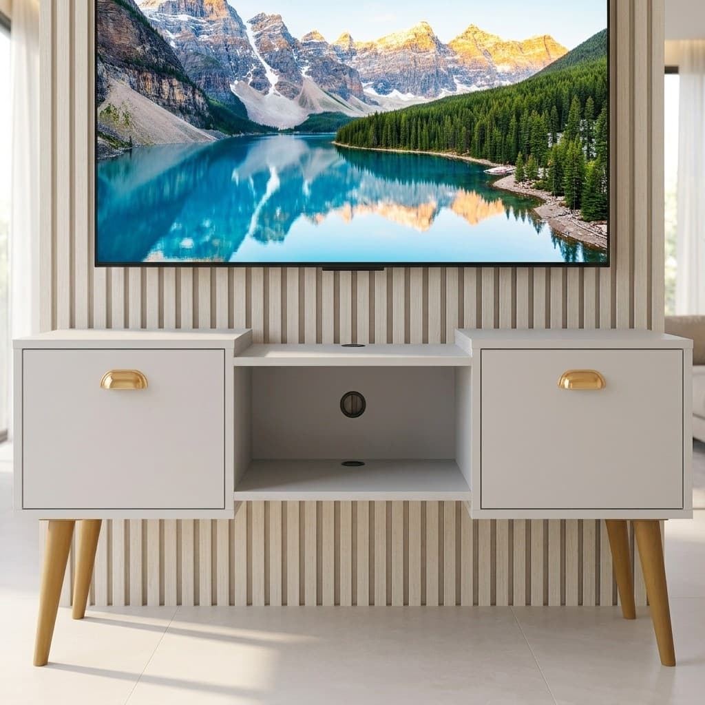 Rack para TV Até 48 Polegadas Orfeu Malbec Wood Retrô 2 Porta 1 Nicho BRANCO