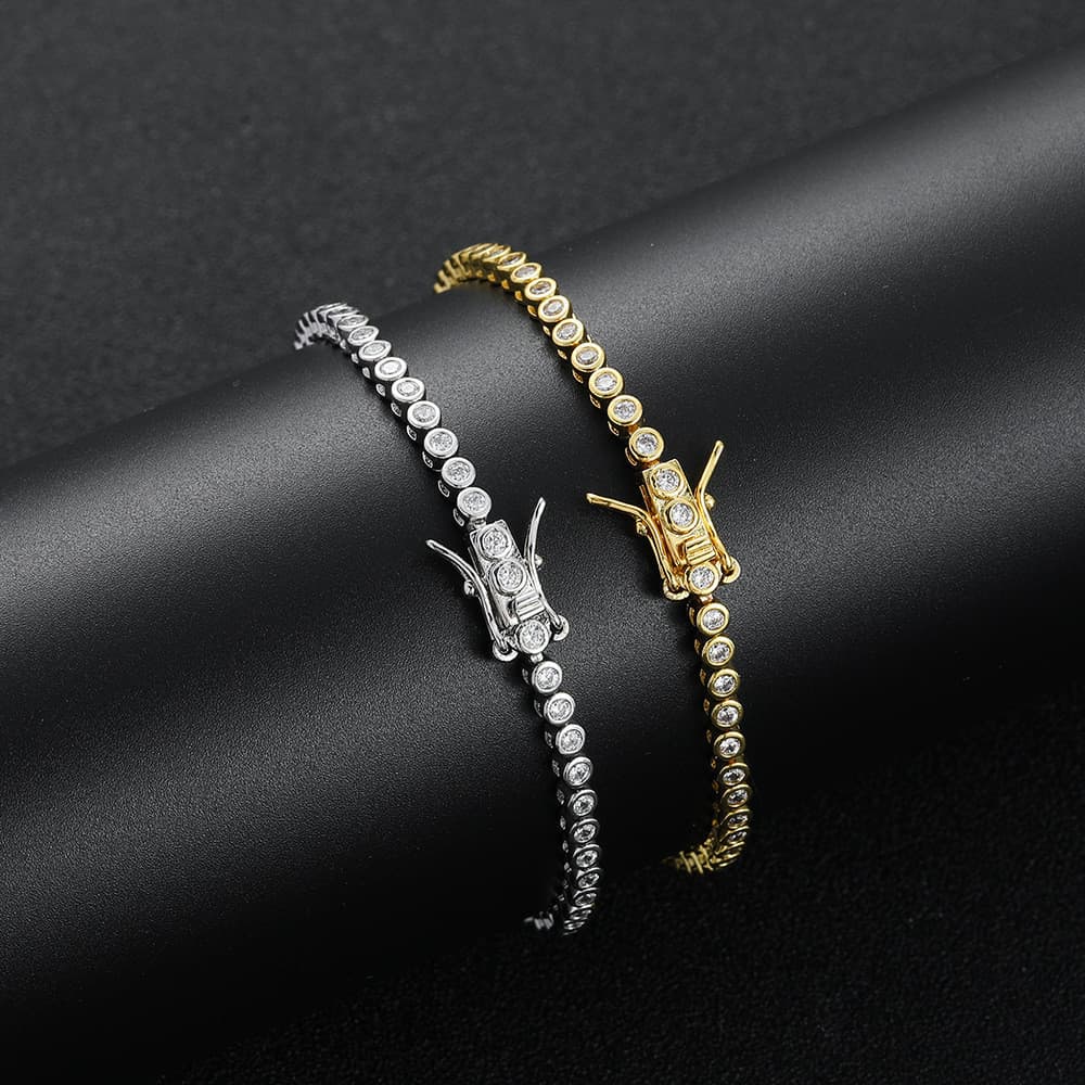 Conjunto de pulseiras de zircônia de 2mm, feito de cobre com revestimento de ouro e prata.   RN6N