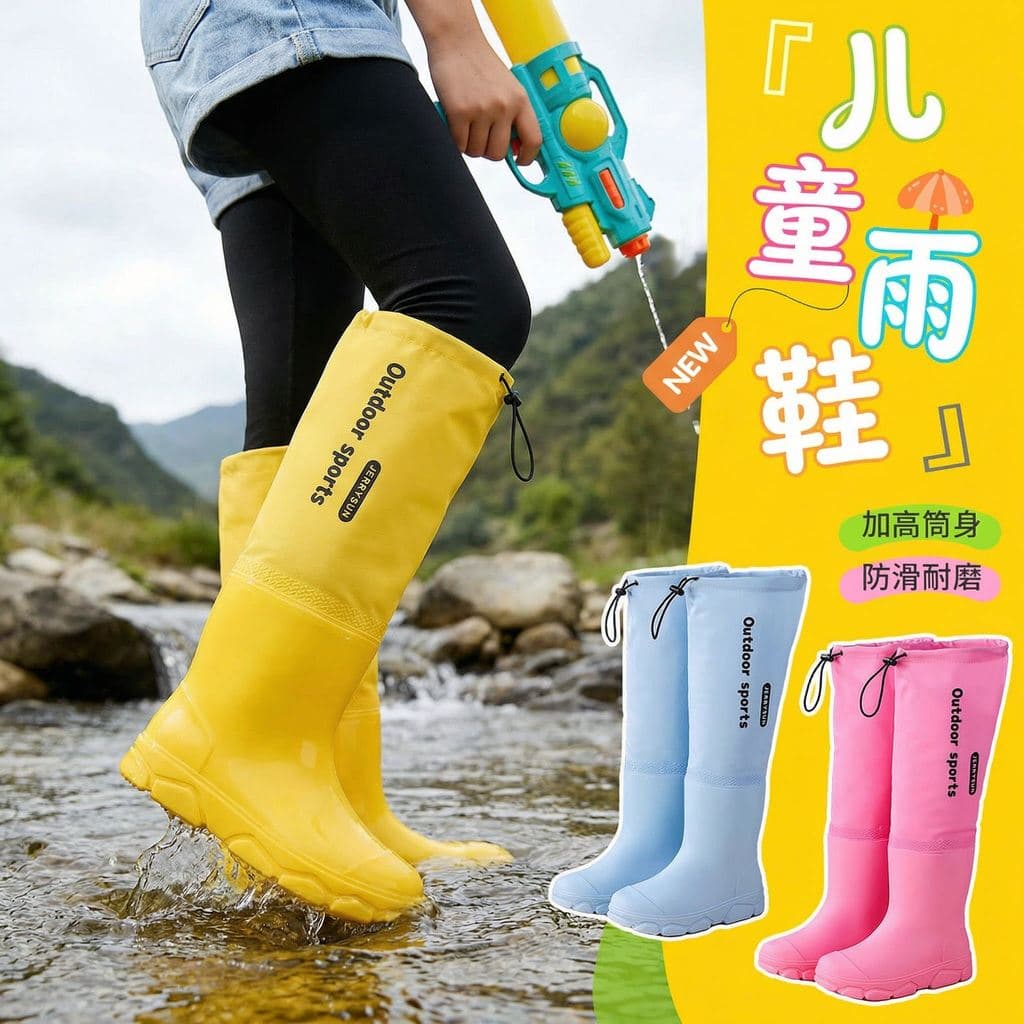 Botas de chuva infantis de cano alto meninos meninas sapatos de água botas de chuva pegar o mar crianças antiderrapante