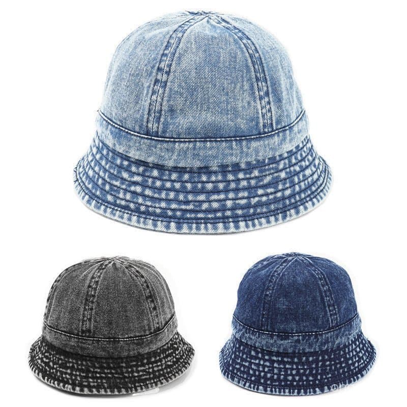 Vintage Denim Fisherman Hat Artistic Dome Small Brim Bucket Basin Hat Fashionable Washed Sunscreen Hat for Women*&-&-*&-