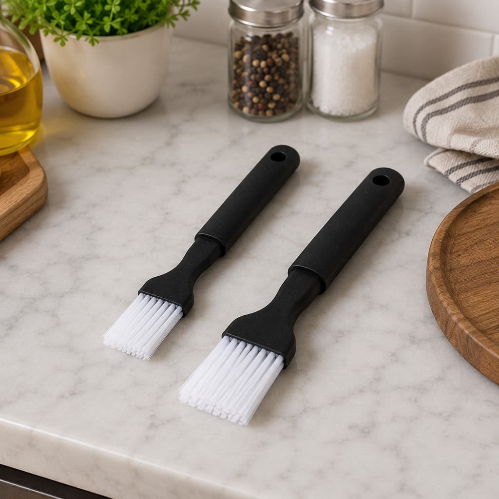 Kit com 2 Pincéis Culinários para Alimentos Cabo Preto 18,5cm e 21cm Cerdas Resistentes