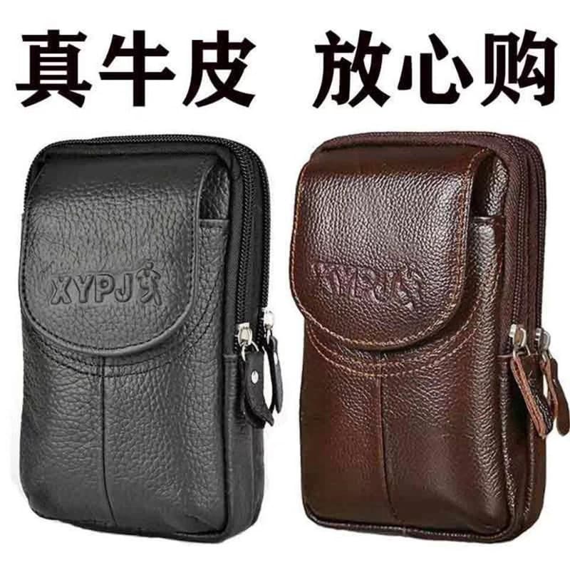 Bolsa de couro genuíno para celular, bolsa de cintura masculina, cinto de uso, multifuncional, tela grande, bolsa para c