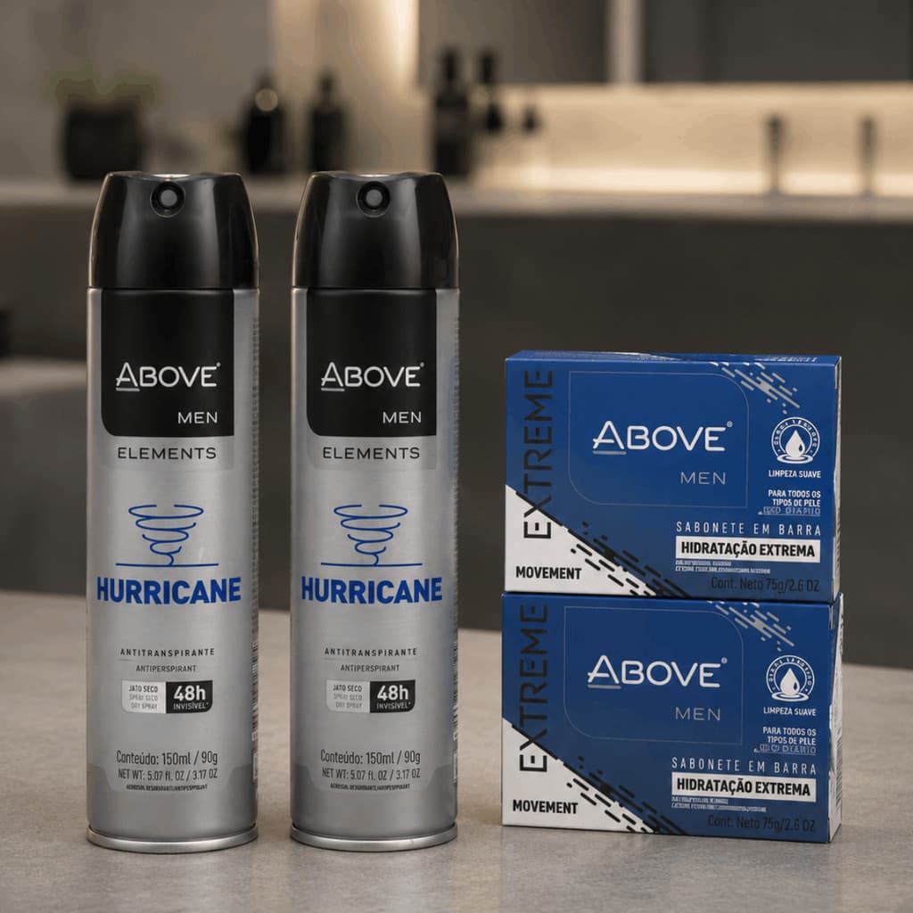 Kit Above Men Hurricane 2 Desodorantes 48h + 2 Sabonetes Extreme Movement