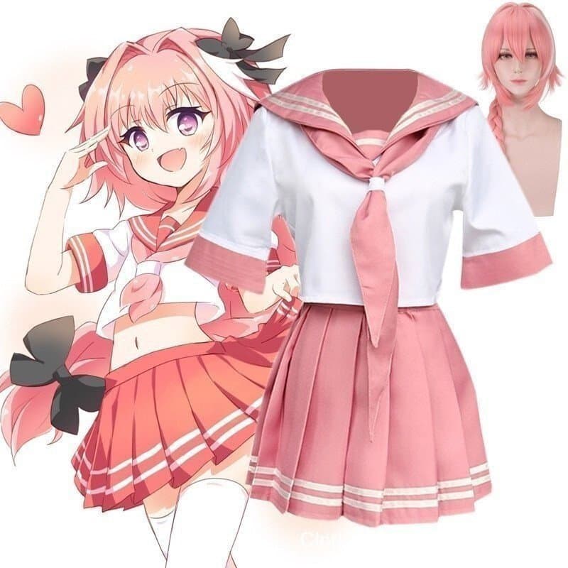 Peruca longa rosa feminina para cosplay WYX4, estilo uniforme Astolfo, anime japonês LDW8 XJ0V 76TE