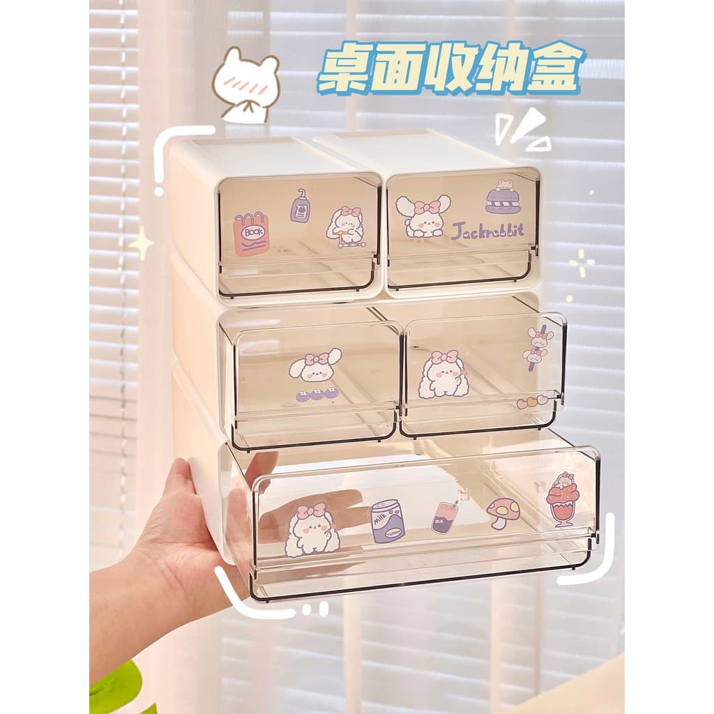 Bonito transparente empilhamento caixa de armazenamento Desktop artigos de papelaria organizador Rack estudante dormitór