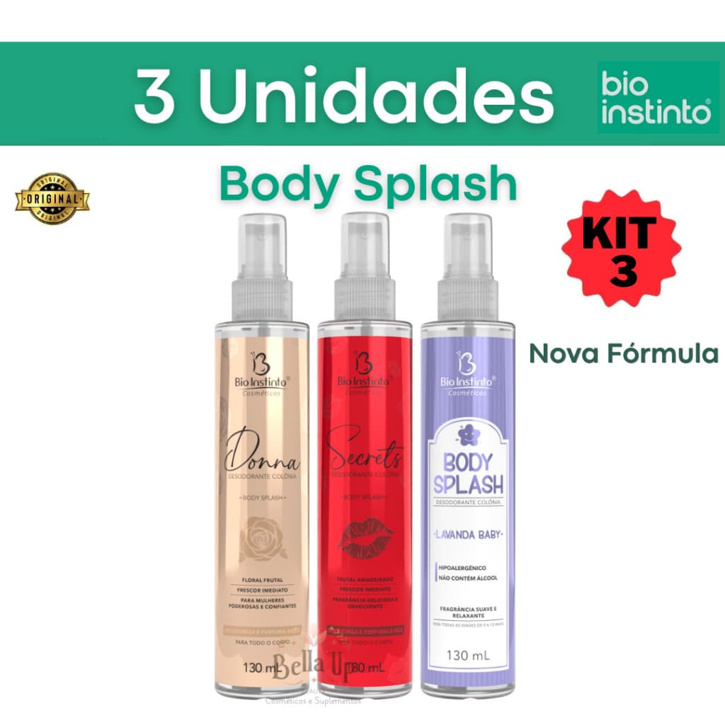 3 UNIS BODY SPLASH Perfume Corporal Desodorante Colônia Bio Instinto - Donna, Secrets e Lavanda Baby