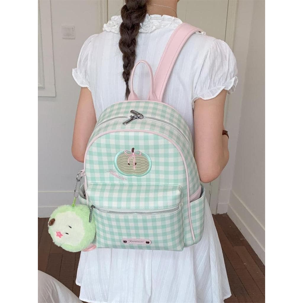 Muzi rua menina estilo padrão mochila feminina 2026 novo estilo verde maçã bordado grande capacidade Commuter mochila le