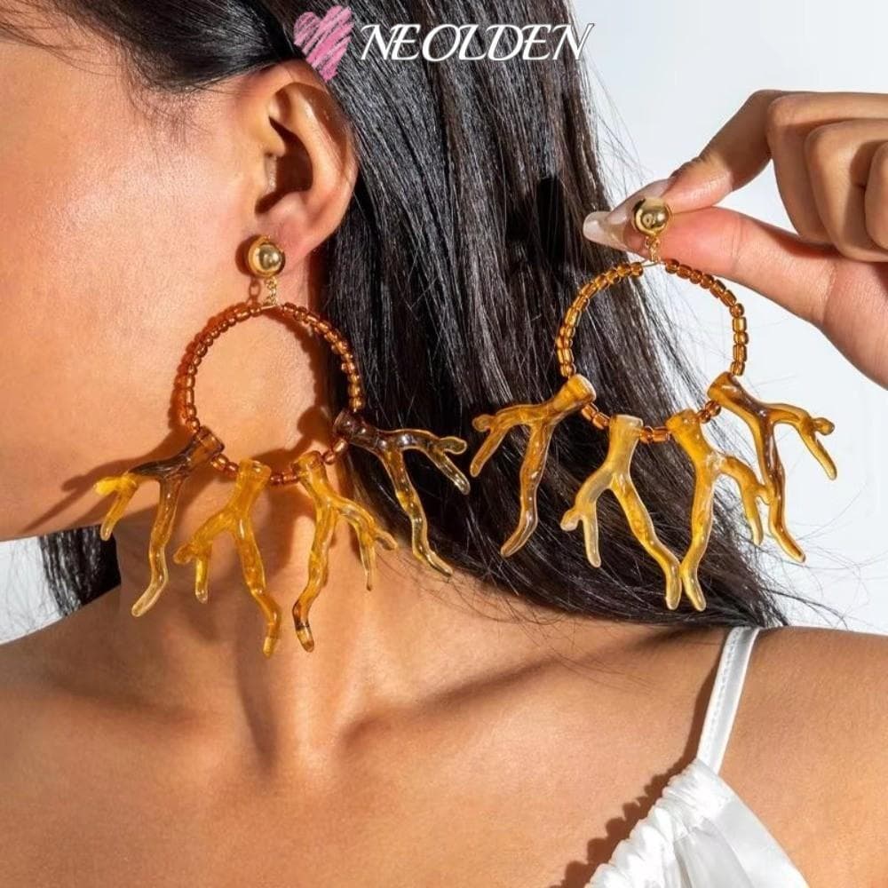 Brinco Com Pingente De Coral NEOLDEN , Brincos De Argola Geométricos Boêmios , Joias Modernas Femininas De Acrílico Exag