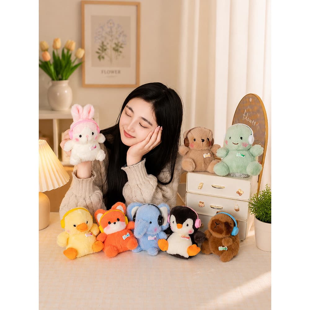 Carro animal de estimação boneca decoração criativo animal brinquedo de pelúcia boneca fone de ouvido elefante coelho ur