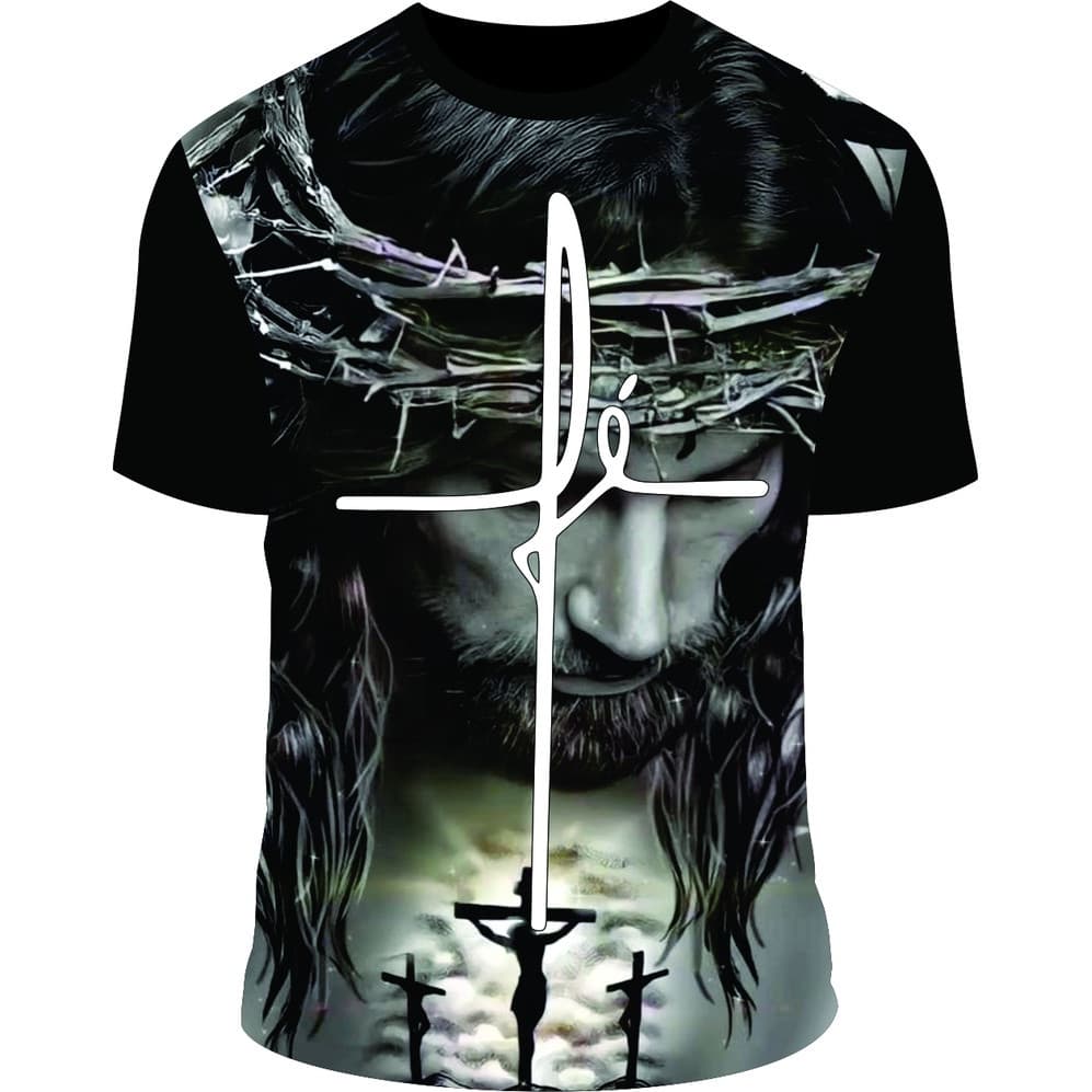 Camiseta Masculina Oversized Estampa Cruz Fé Manga Curta Estilo Casual Diário