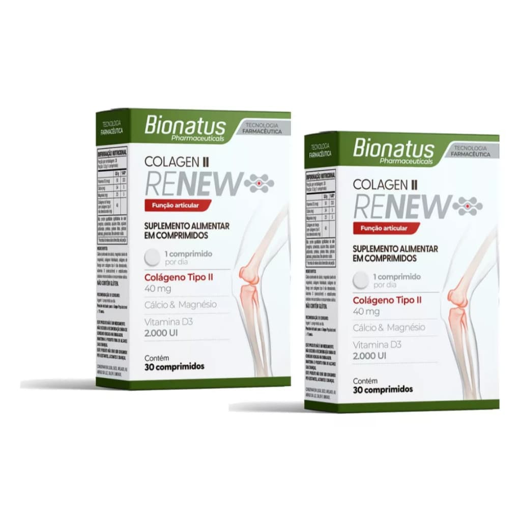 2x Renew Colágeno Tipo 2 C/ 30 Caps + Calcio Magnésio Bionatus