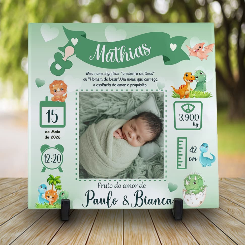 Azulejo Personalizado Dino Baby Recém Nascido com Foto de bebê