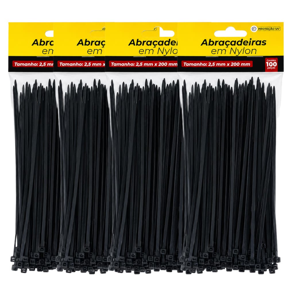 Abraçadeiras Nylon Cinta Enforca Gato Preto 200mm x 2.5mm Cinta Plástica Resistente Atacado