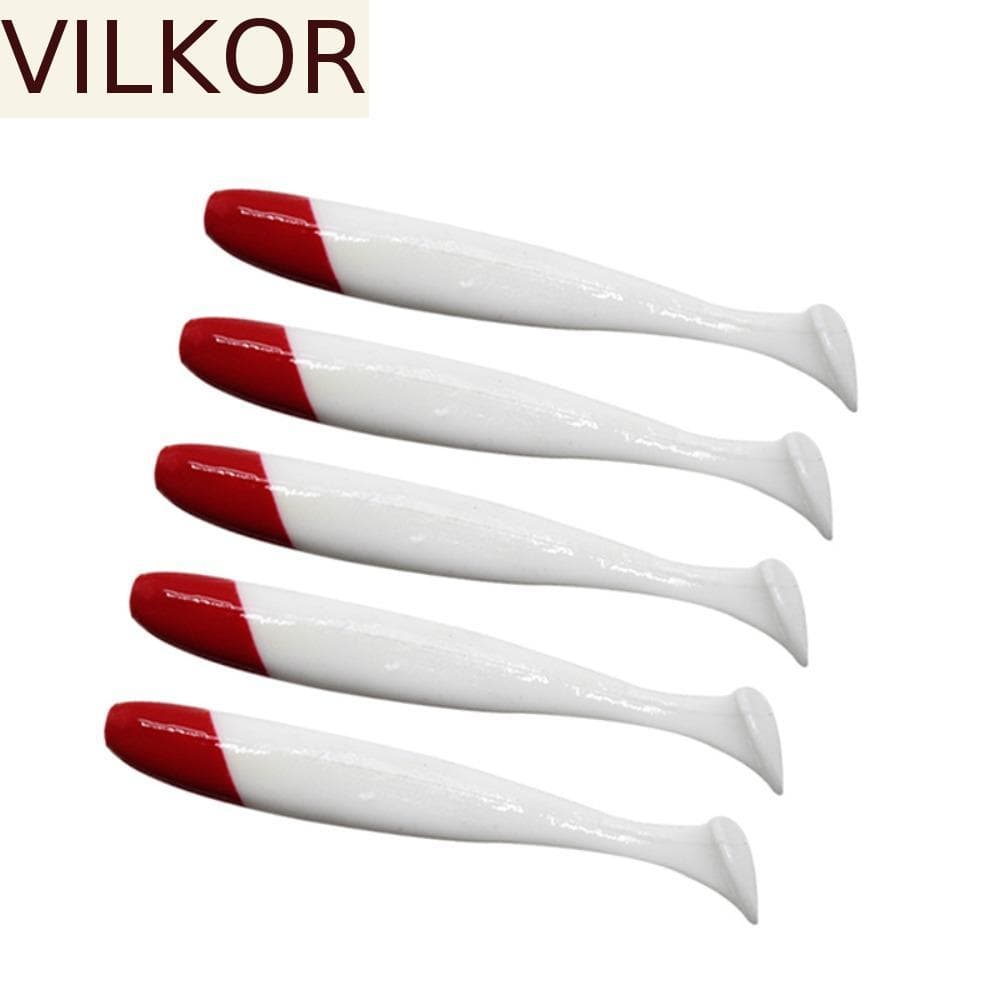 VILKOR Worm Isca Macia Jigging Swimbait Peixe Cor Dupla Cabeça Vermelha Branco Corpo Wobblers 10 Pçs