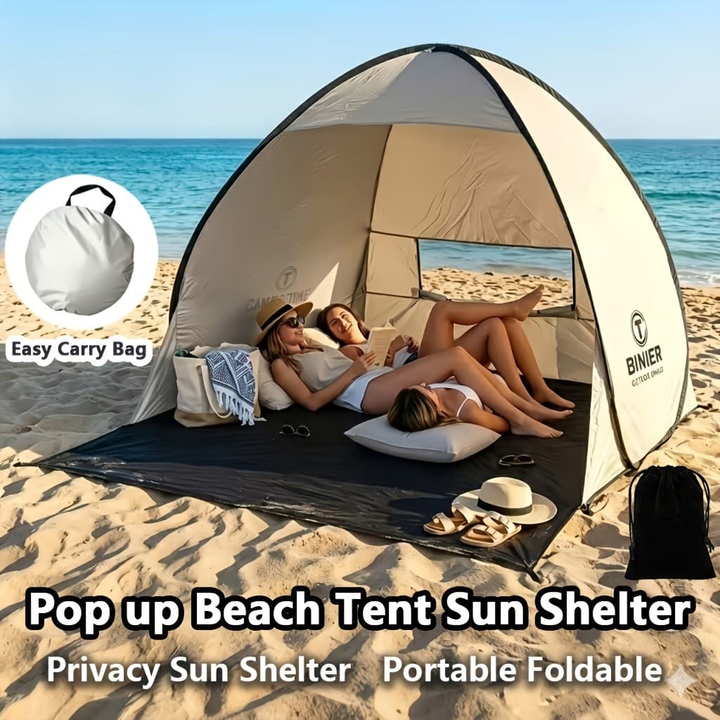 Toldo para barraca de praia em estoque pronto, Design dobrável portátil, com bolsa de armazenamento, toldo de praia priv