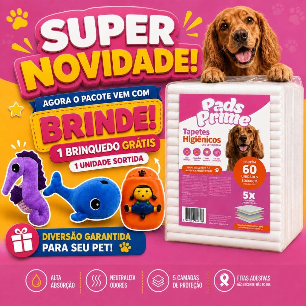 Tapete Higiênico 80x60 cm 60 Unidades + 1 BRINDE Sortido PADS PRIME