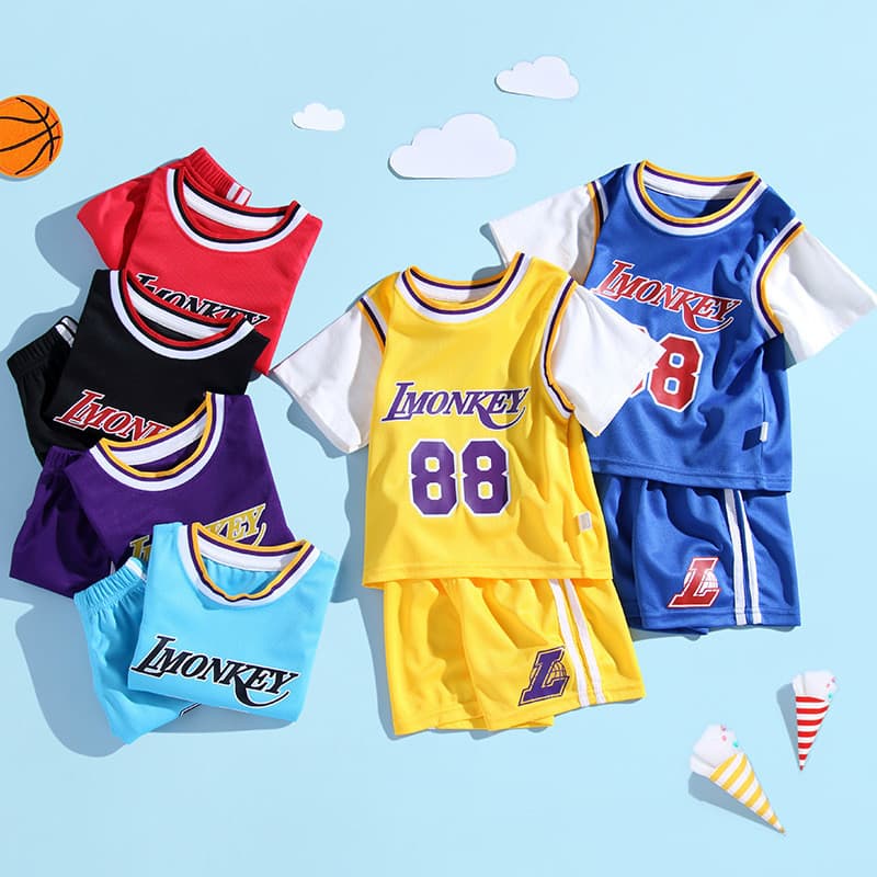Crianças roupas de manga curta Shorts terno verão estilo fino 2026 verão esportes falso de duas peças masculino feminino