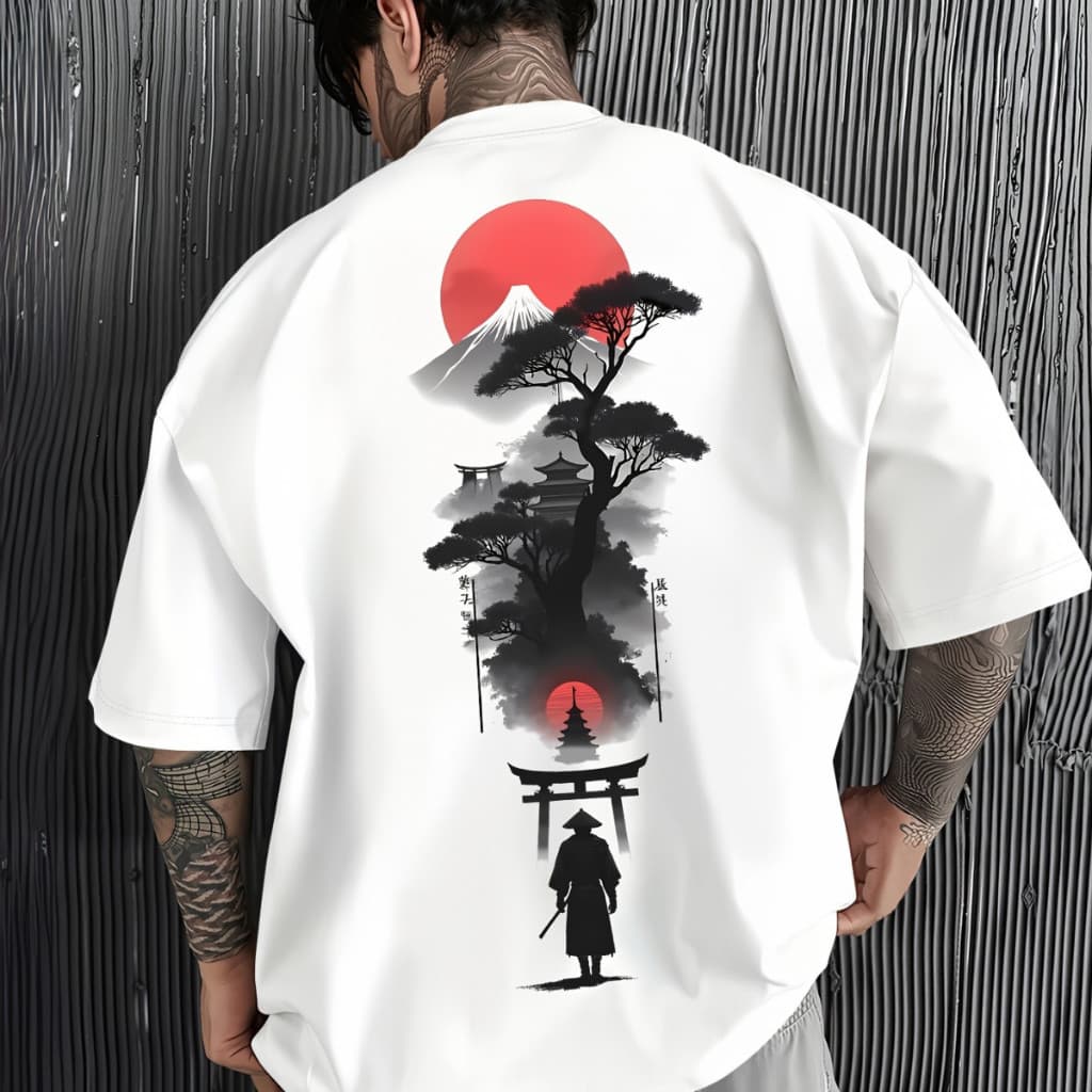 Camiseta Masculina e Feminina Samura Monte Fuji  Templo Moda Japones Larga Estilosa