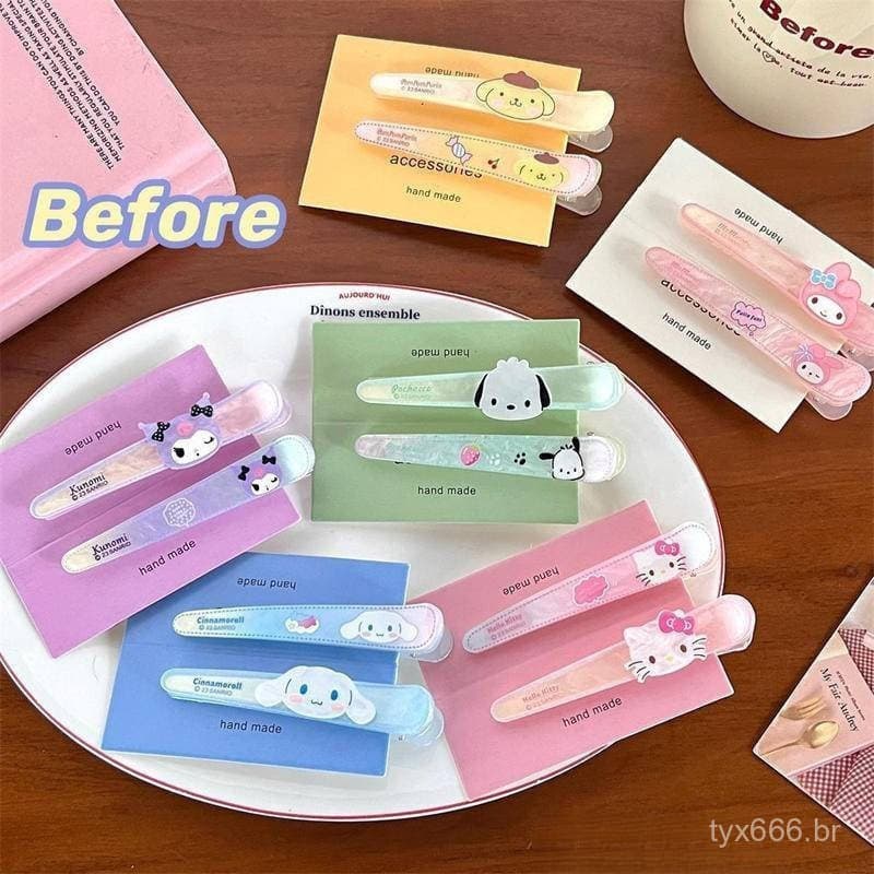 2 peças/pacote Sanrio My Melody Kuromi Cinnamoroll Pochacco conjunto de presilhas de cabelo de fibra sem costura