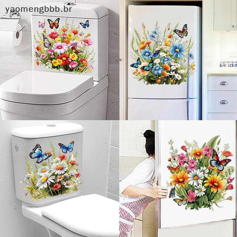 [yaobb] Vaso Sanitário À Prova D'água Com Flor Borboleta Banheiro Embelezamento De Assento De Decalques Autoadesivos Dec