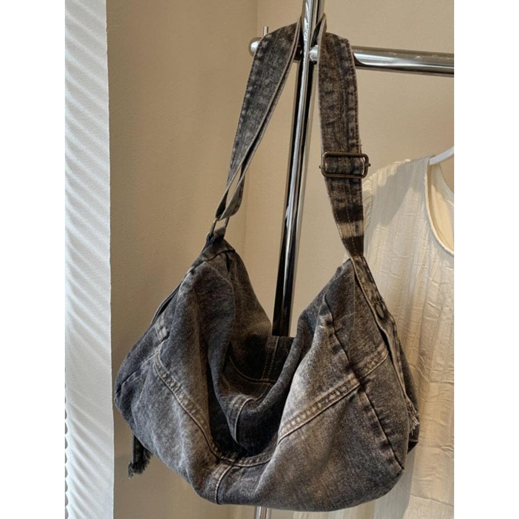 Denim mensageiro saco feminino estilo preguiçoso americano Retro angustiado bolsa de ombro grande capacidade mochila via