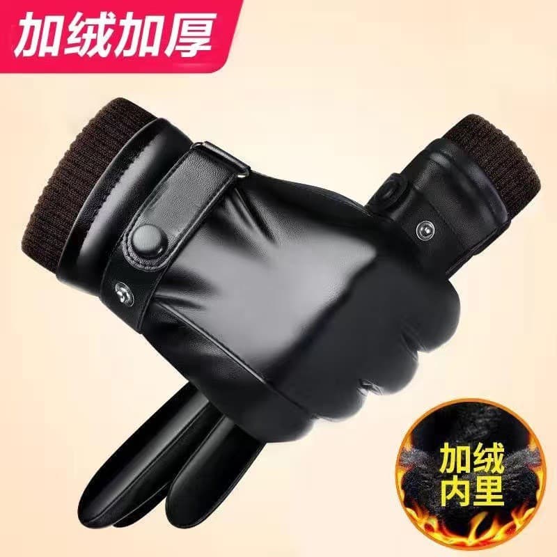 Luvas de couro masculinas inverno equitação forro de lã engrossado quente à prova de vento à prova dwindproof água tela