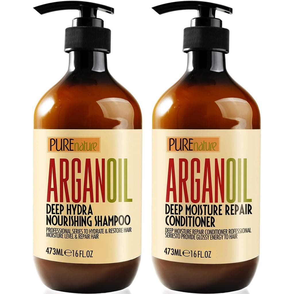 Conjunto de shampoo e condicionador de óleo de argan, sem sulfato, rico em queratina, adequado para cabelos cacheados, l