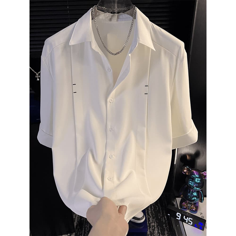 2025 novo estilo moda verão luz estilo maduro Design de seda gelo camisa de manga curta nicho masculino Casual camisa de