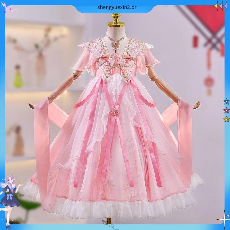 Meninas Hanfu antigo outono Super fada novo estilo roupas infantis fino vestido de manga curta meninas traje antigo saia