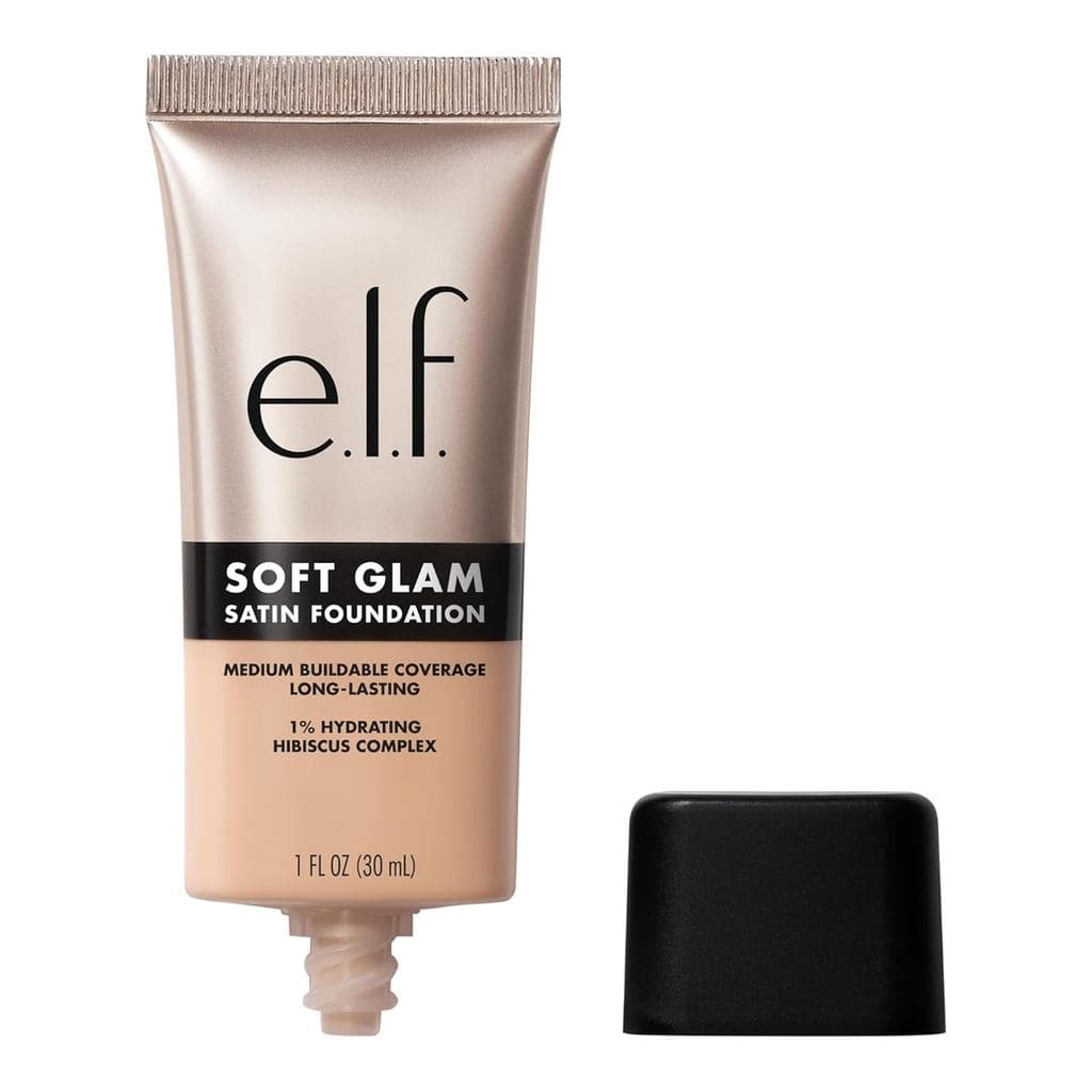 e.l.f. Base Soft Glam, Cobertura Média, Base de Longa Duração e Construível para um Acabamento Suave e Acetinado, Vegana