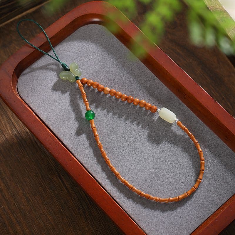 Pingente de corrente para celular com nó de bambu e pedra de oliva natural e jade de Hetian, acessório de pulso requinta