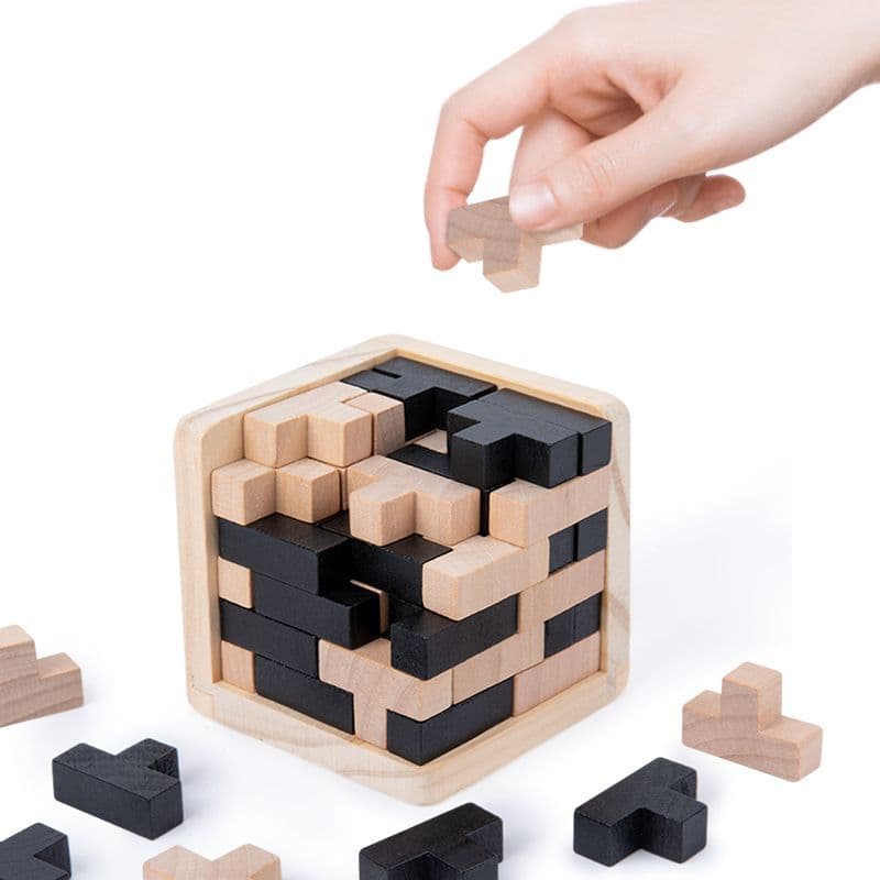 Quebra-cabeça alienígena de combate mágico de madeira 54T descompressão Luban bloqueio Tetris inteligência feijão mágico