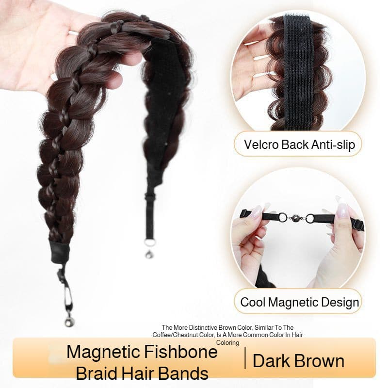 【Fácil De Usar】Peruca Feminina Trança Longa Tiara Magnética/Trança Postiça/Acessórios de Cabelo/Peixe/Coque