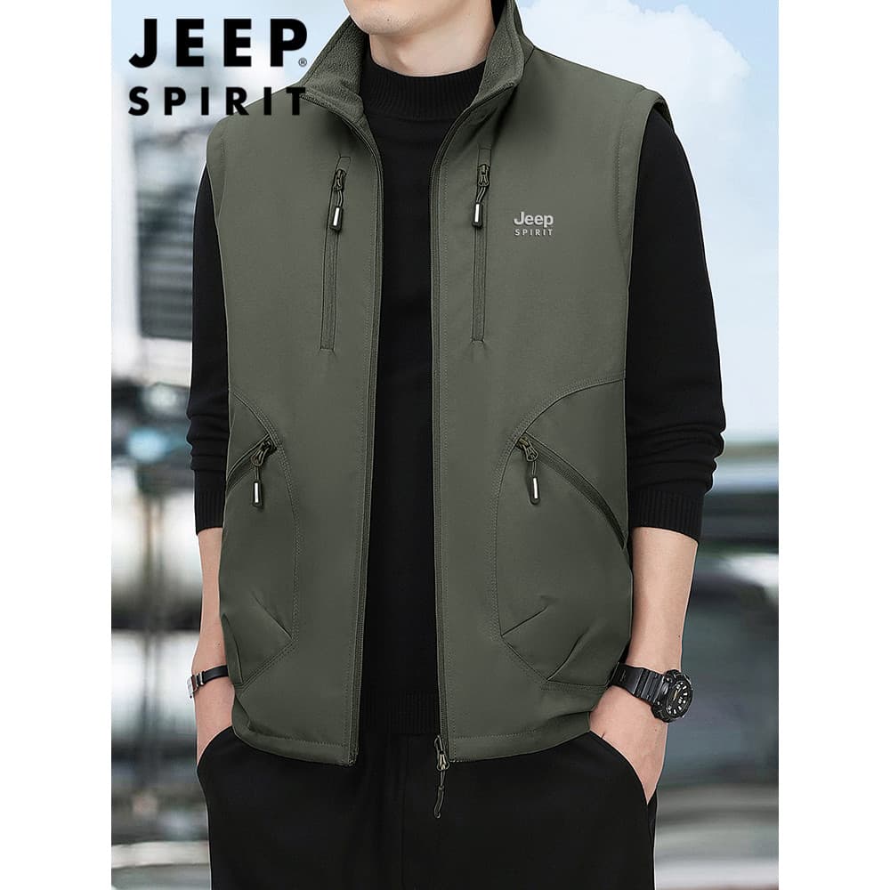 JEEP SPIRIT Masculino Dupla Face Desgaste Colete Esportes Ao Ar Livre Casual Gola Alta Colete Colete Jaqueta Masculina