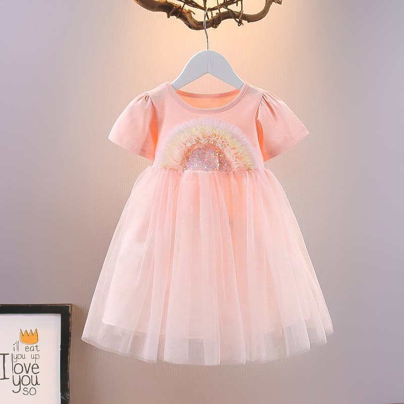 Meninas vestido de verão 2013 estilos bebê arco-íris vestido de princesa versão coreana roupas infantis bebê vestido de