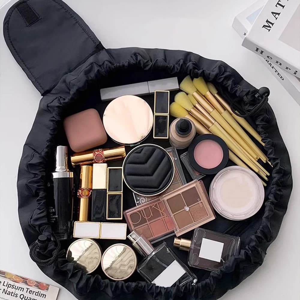 Bolsa De Maquiagem , Portátil Com Cordão Para Higiene Pessoal De Viagem Armazenamento De Grande Capacidade