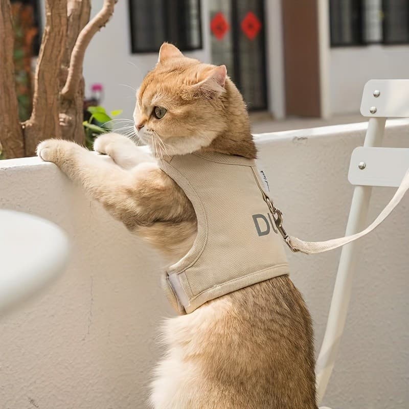 Arnês Peitoral para Gato com Guia, Comprimento Ajustável, Corda de Tração para Gato e Cão, Coleira, Acessórios para Gato
