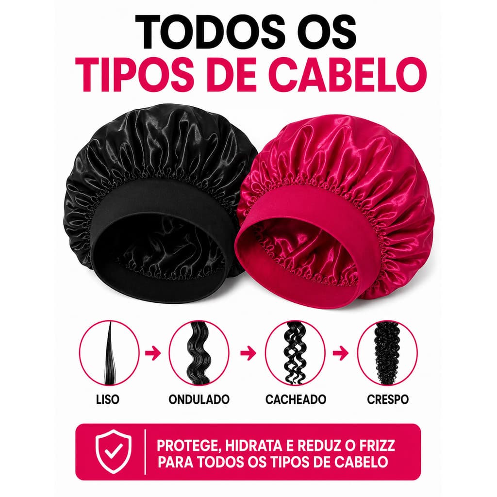 Kit 2 Toucas de Cetim Dupla Camada Borda em Tecido Antifrizz Dormir Cabelo Cacheado Crespo Liso
