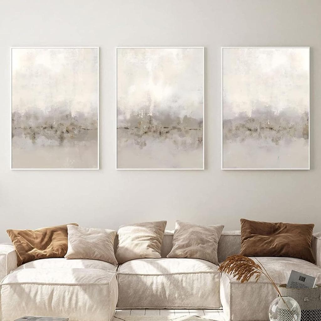 Ecyanlv Arte de Parede Abstrata Bege e Cinza, Pintura Abstrata Minimalista, Impressões Neutras para Decoração de Quarto,
