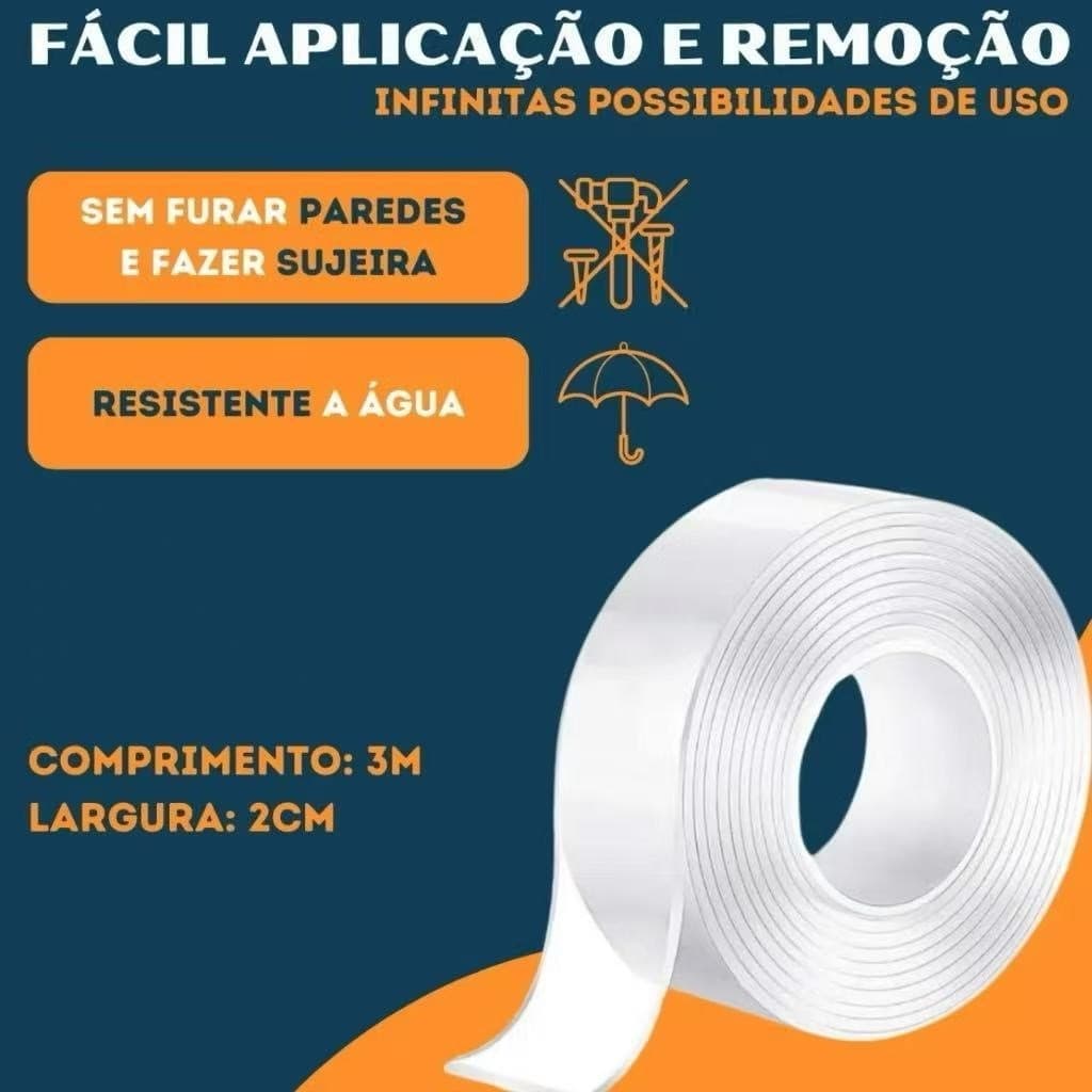 1/2 Fita Dupla Face 1/3/5/10 Metro Extra Forte Transparente NanoGel Silicone Adesiva Cola na Parede Móvel Porta